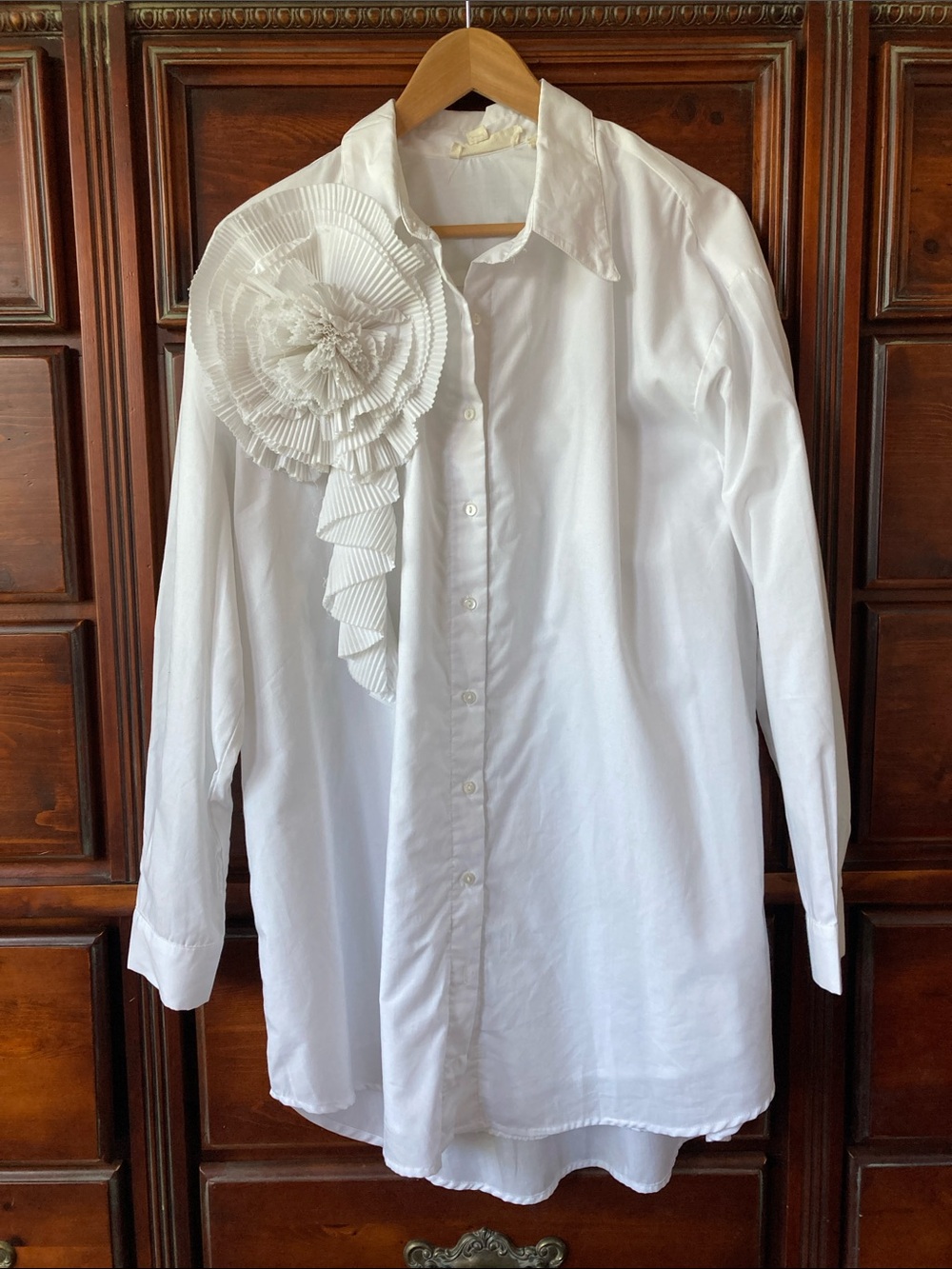 Anthropologie White Pleated Floral Accent Mini Dress